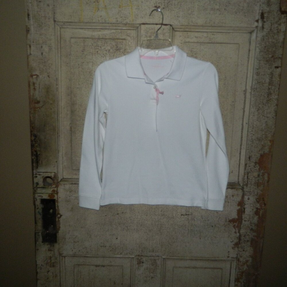 Vineyard Vines Long Sleeve Polo Shirt Girls Size L 14  (L-49)